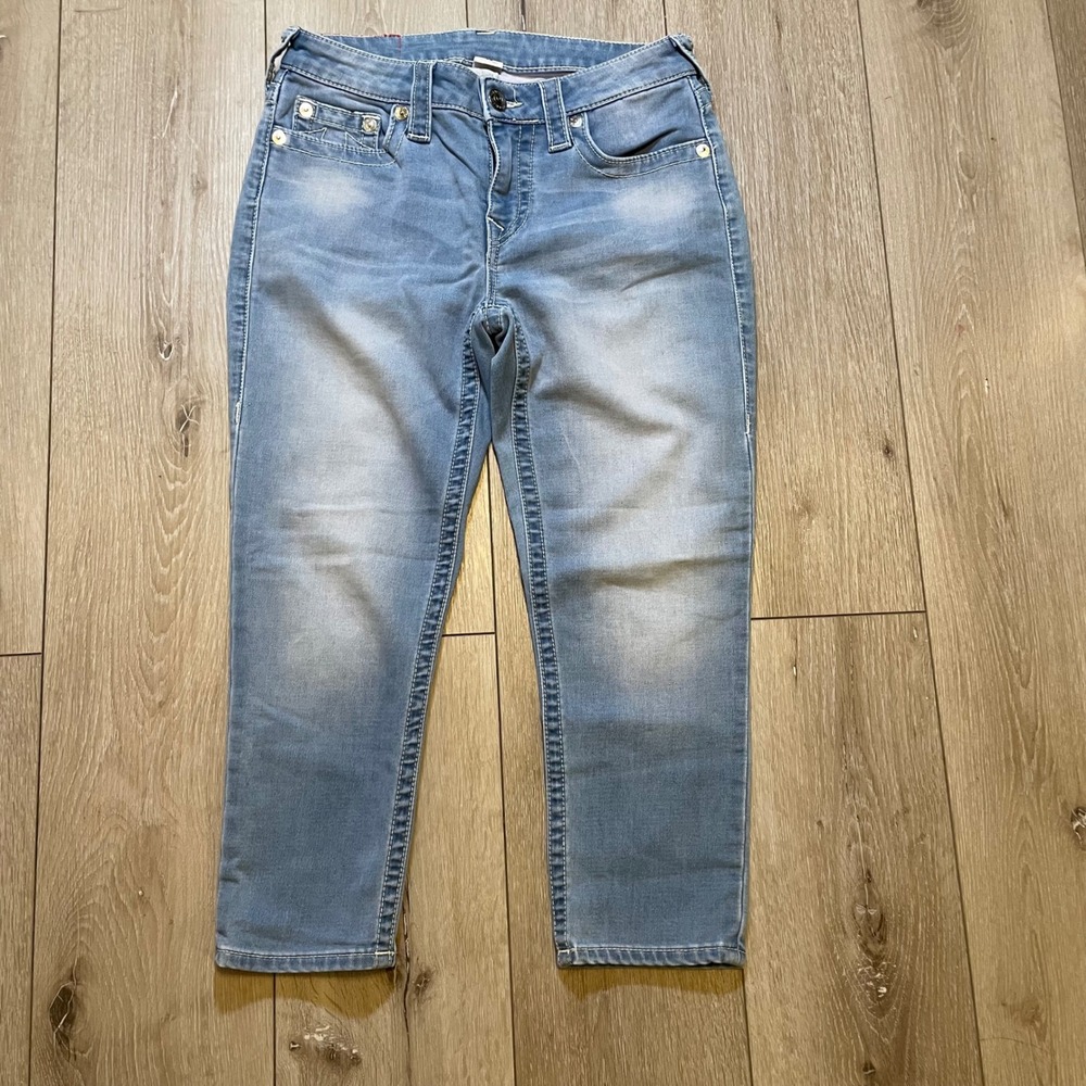 Iconic True Religion Y2K Curvy Skinny‎ Low Rise Capri Cropped Light Wash 28 / 6